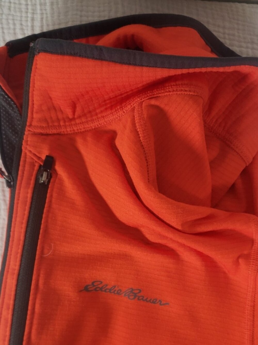 Eddie Bauer Men's TL Tall Large Orange Quarter Zip Pullover Grid Fleece Hiking